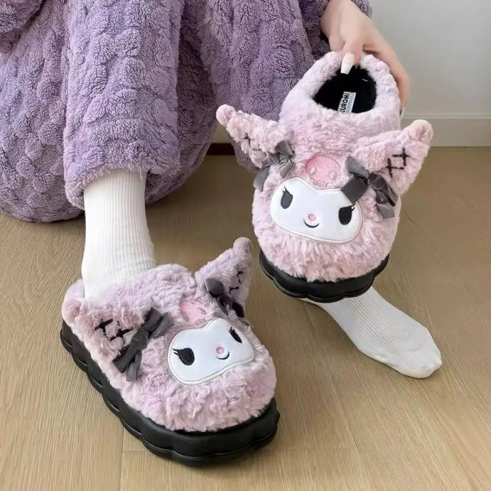 Sanrio Kuromi Winter Women Plush Slippers Anime Kawaii Home Cotton Shoes Cartoon Girls Soft Keep Warm Slippers Student Dormitory