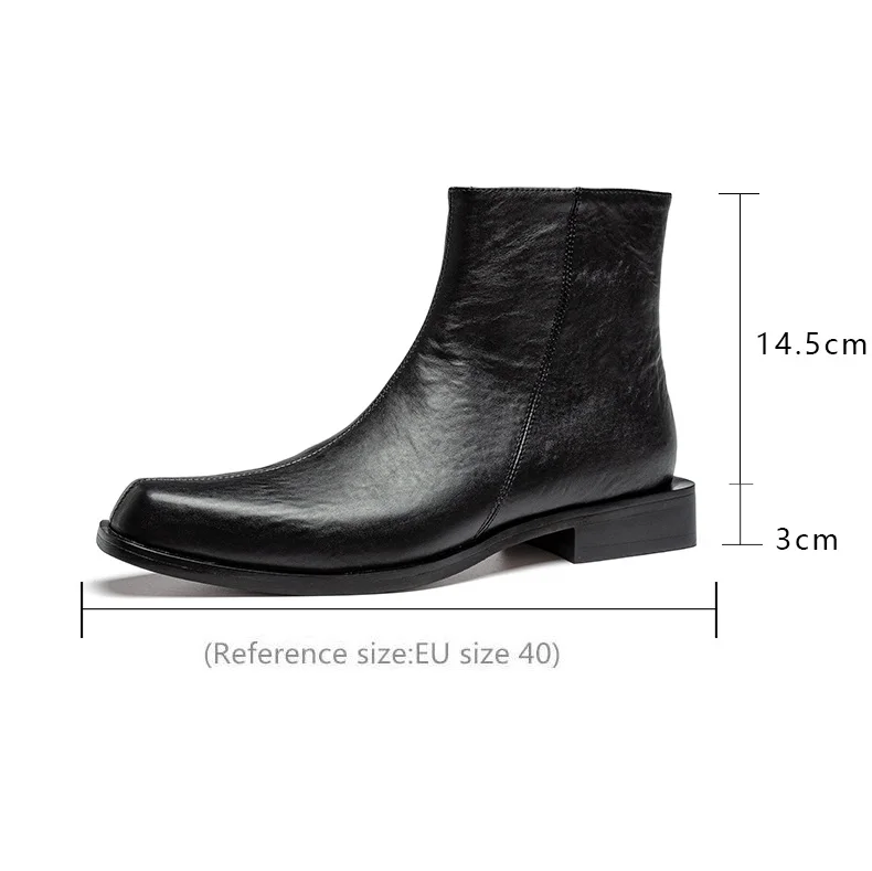 New Square Toe Genuine Leather Boots Men Business Dress Ankle Boots British Mens Daily Casual Work Fashion Boots 36-44