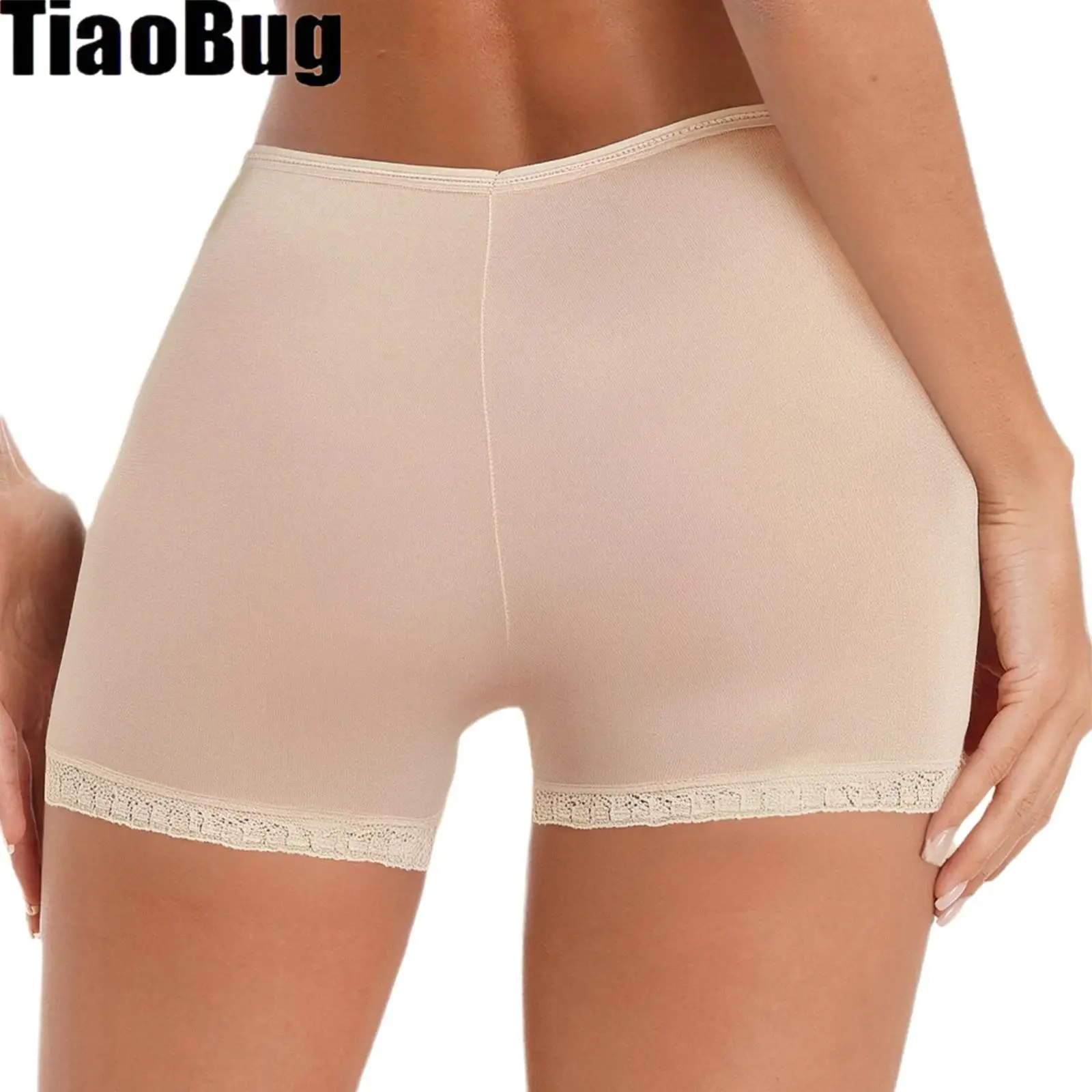 Women Underwear Shorts Seamless Safety Shorts Elastic Waist Floral Lace Trim Boxer Shorts Dress Pettipants Breathable Leggings