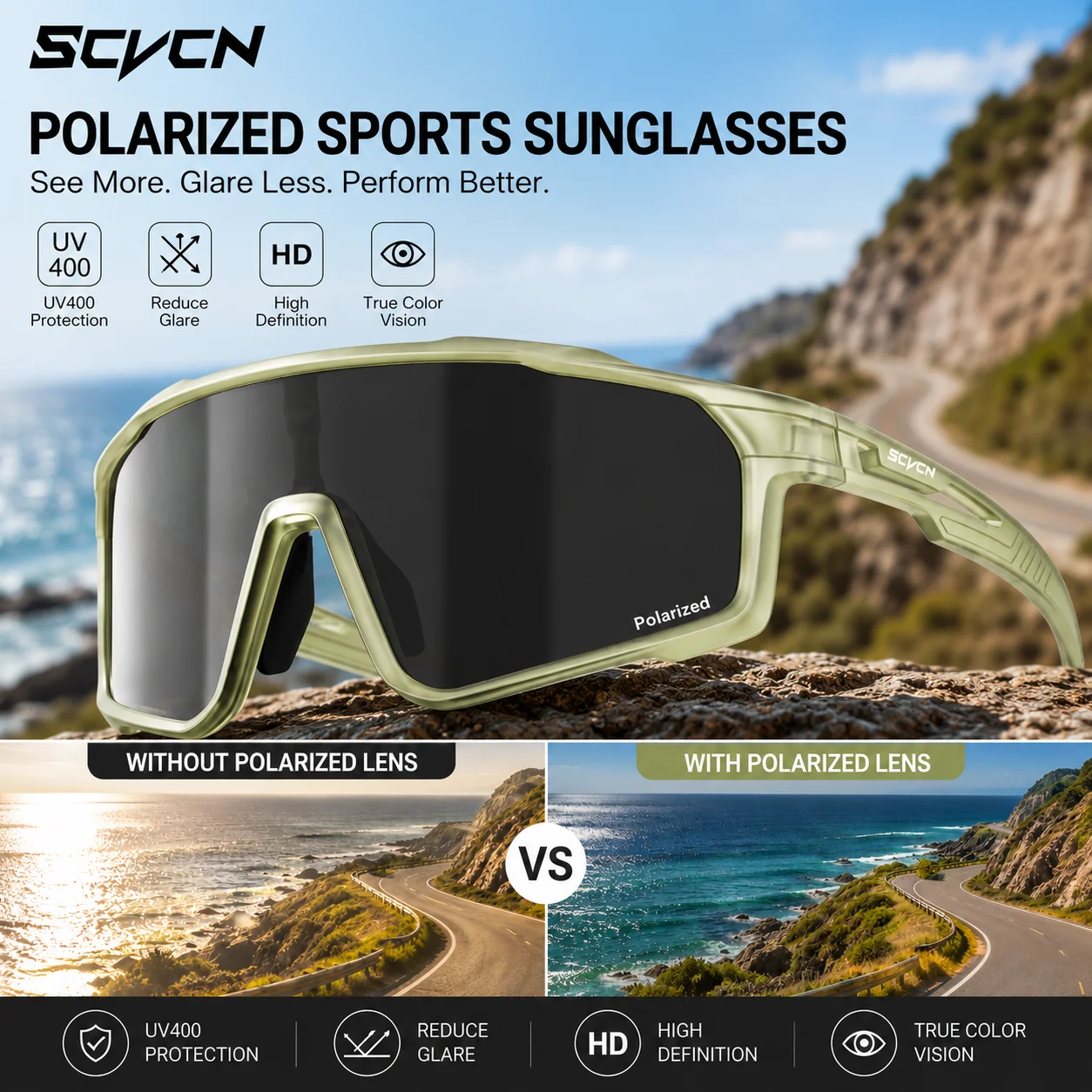 Mountain Biking Glasses - SCVCN Polarized Sunglasses for Men Fishing