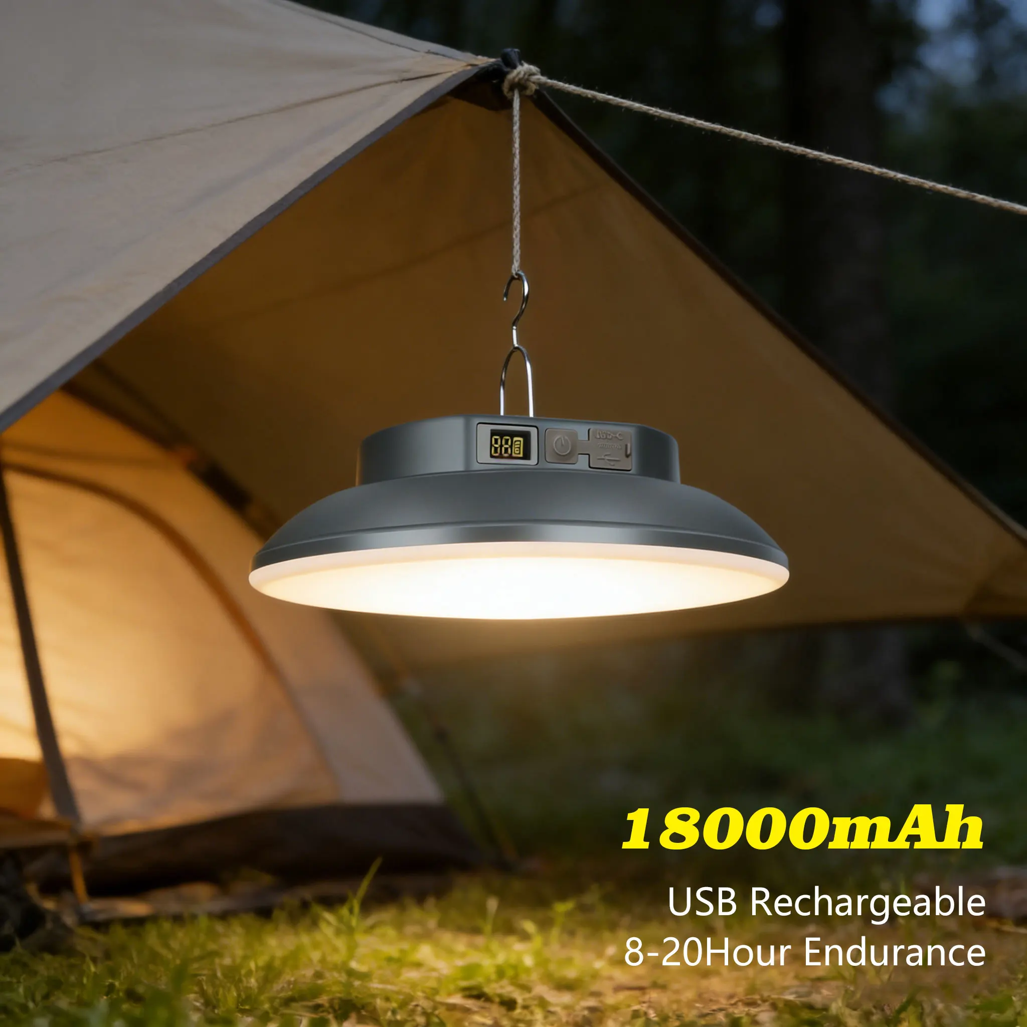 Camping Lanterns Portable LED Hang Tent Light 18000mAh Rechargeable Outdoor Fishing Emergency Lighting UFO Night Lamps