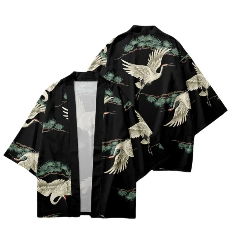 

New Japanese Style Traditional Women's Kimono Crane Graphic Fashion Men's Cardigan Summer Beach Casual Harajuku Classic Haori