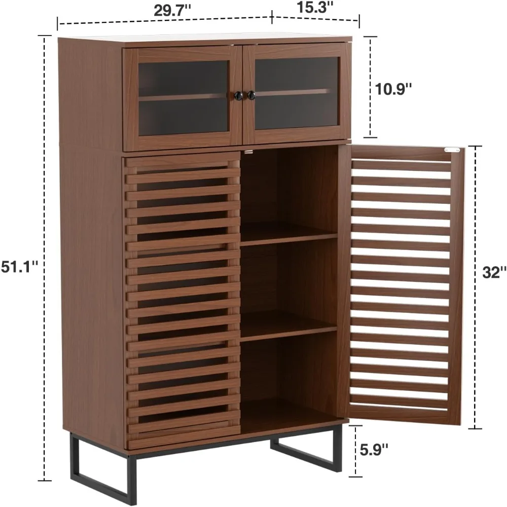 خزانة بوفيه جانبية بطول 51 بوصة مع مساحة تخزين، وخزانة حديثة لمنتصف القرن مع بابين مخططة شبكية ورفوف قابلة للتعديل، ج #2