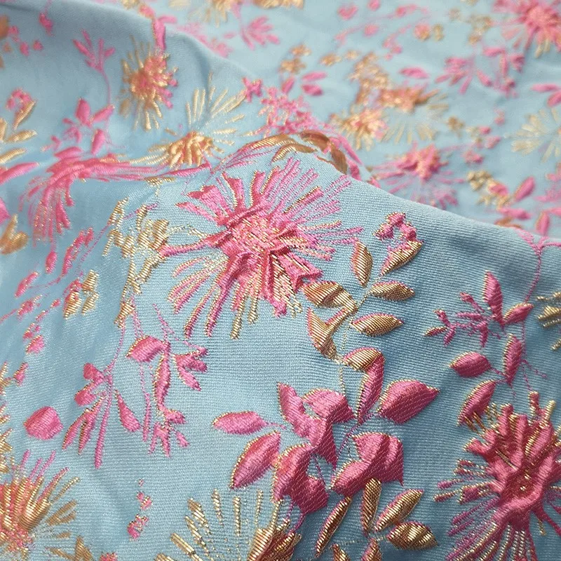 

Gold thread jacquard children's cheongsam fabric dress windbreaker brocade and satin clothing