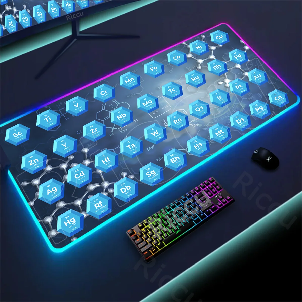 

RGB Mouse Pad Periodic Table of Elements Keyboard Glowing Carpet Xxl Antislip Rubber Mousepad HD Print With LED Backlit Desk Mat