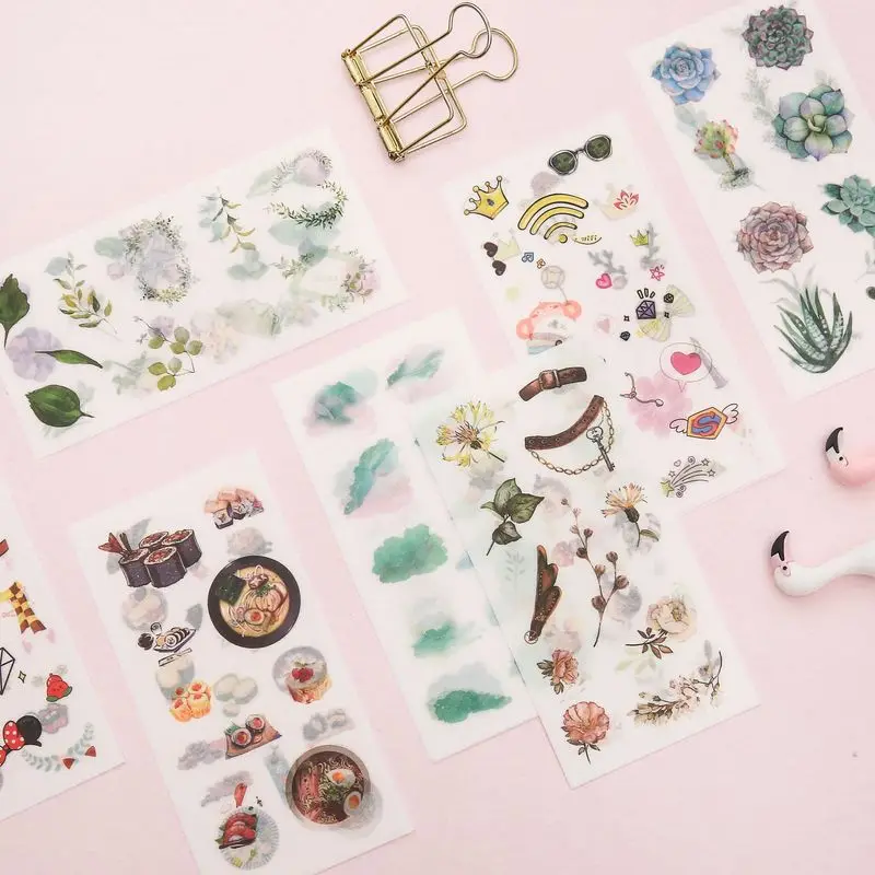 6 Sheet Cute Personality Creative Cartoon Small Fresh Transparent Stickers Student Diary Diy Scrapbook Kawaii Gift Stationery