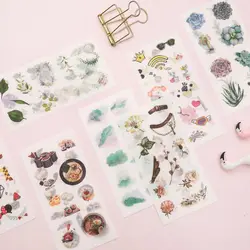 6 Sheet Cute Personality Creative Cartoon Small Fresh Transparent Stickers Student Diary Diy Scrapbook Kawaii Gift Stationery