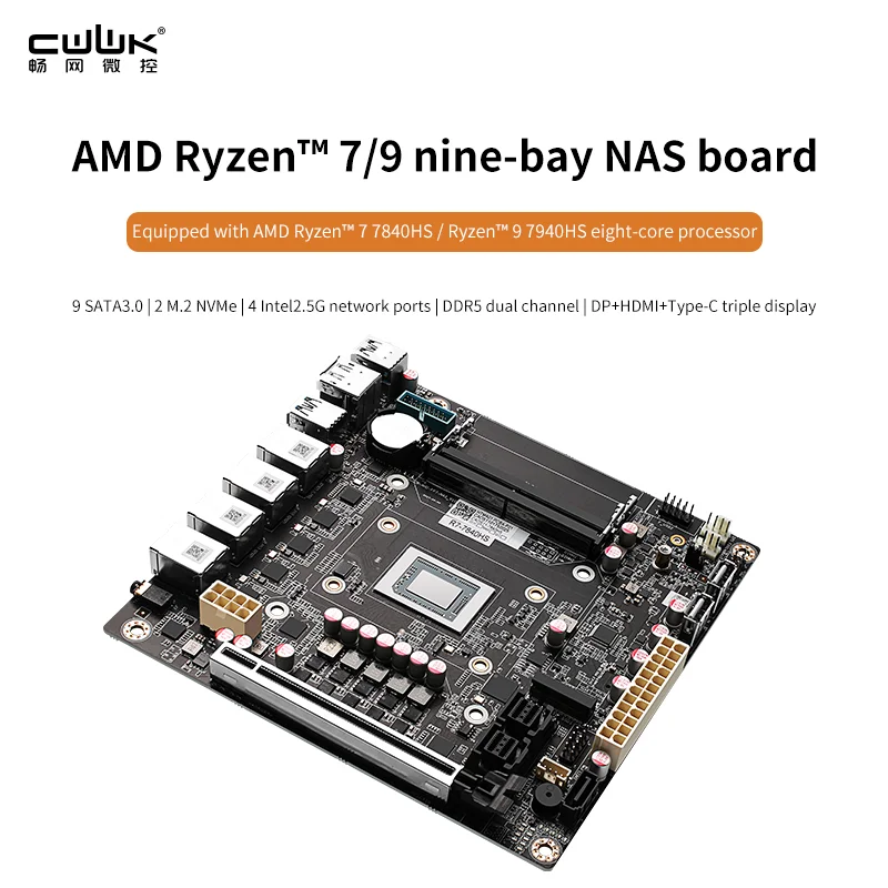 CWWK AMD-7940HS/8845HS 8 베이/9 베이 NAS/USB4/40G 속도 8K 디스플레이, 4 네트워크 2.5G/9 SATA/PCIE X16 ITX 마더보드