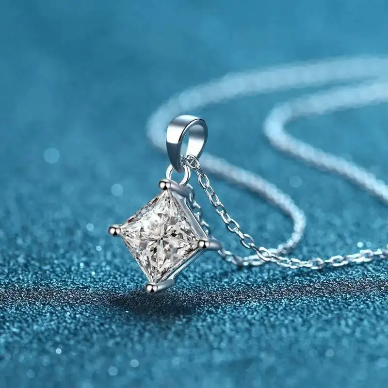JoiasHome 1CT Princess Cut Moissanit-Halskette S925 Sterling Silber Funkelnder Anhänger für Frauen Luxus-Edelschmuck – Detail 6