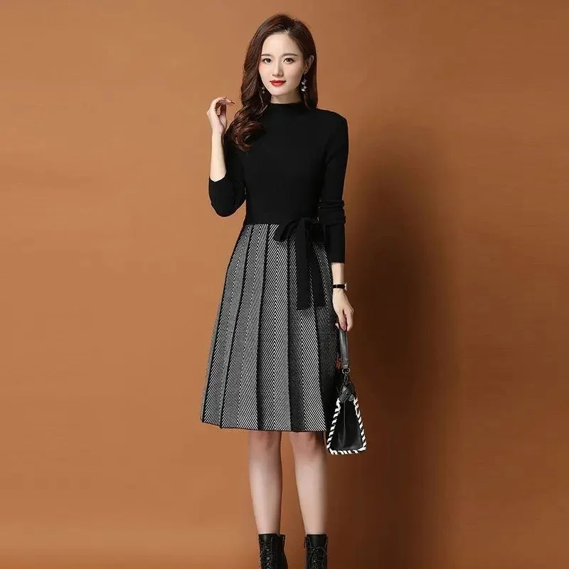 Robe pull mi-longue en laine pour femme, couleur assortie, mode automne hiver, nouvelle collection