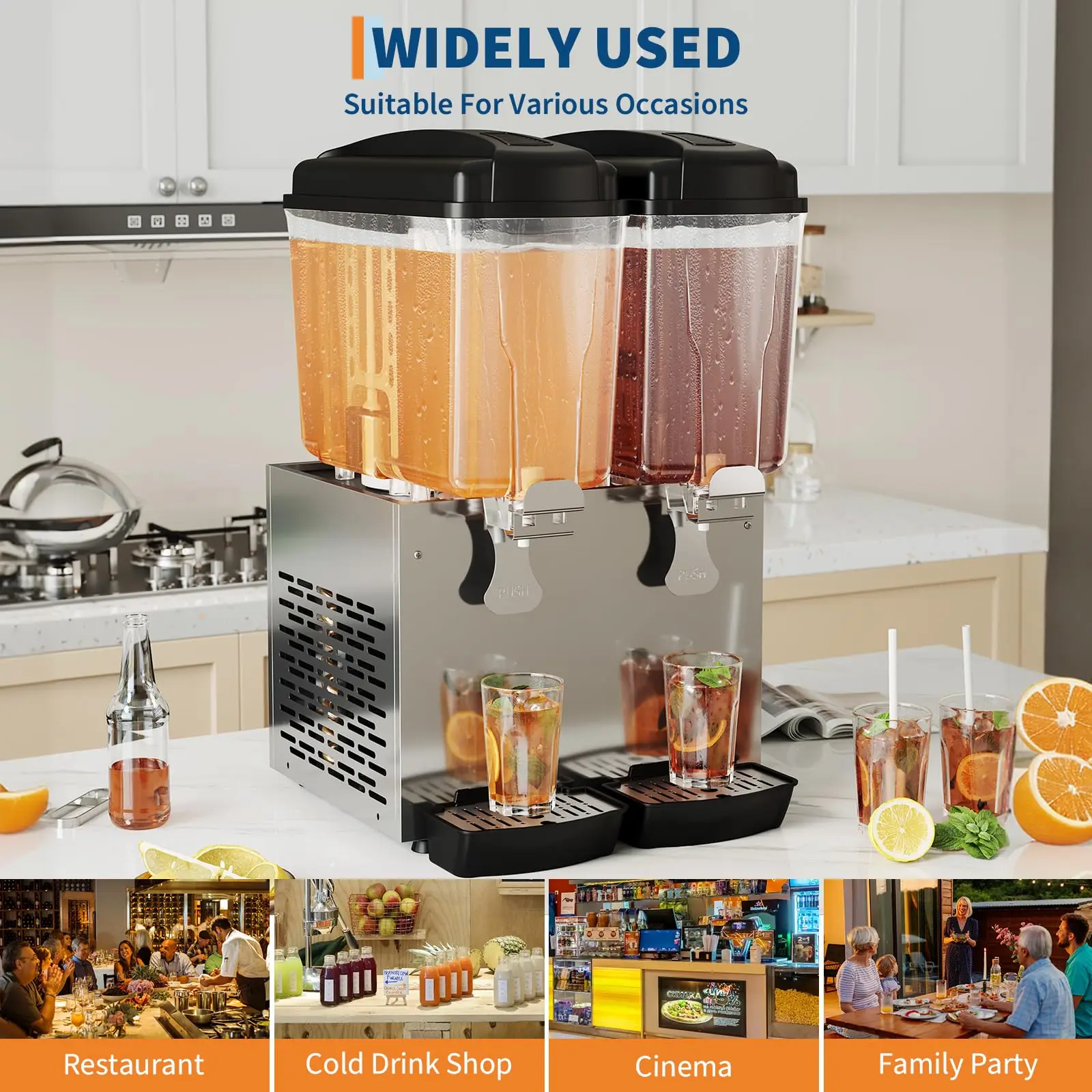 2 Tank Commerciële Drank Dispenser 18LX2 36L Rvs Iced Tea Sap Machine Snelle Koeling Voor Restaurant Hotel Party