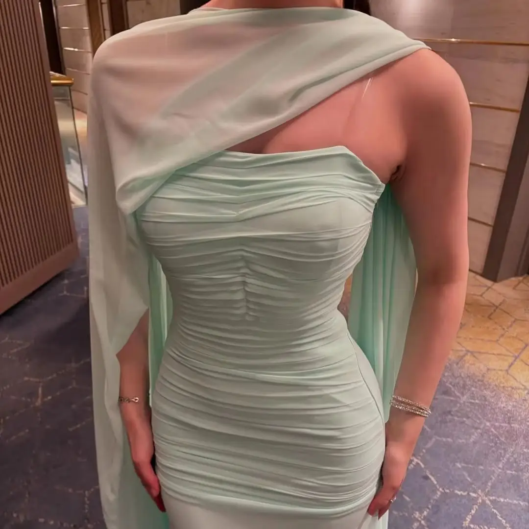 

Giyu Modern New Strapless Mint green Chiffon Evening Dress Pleat Mermaid Vestido De Festa فساتين سهرة Customized 2025