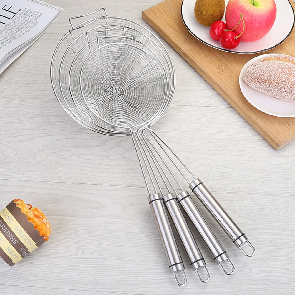 

Skimmer Spoon Stainless Steel Large Round Wire Basket Strainer Long Handle Fry Oil Drain Hot Oil Boiling