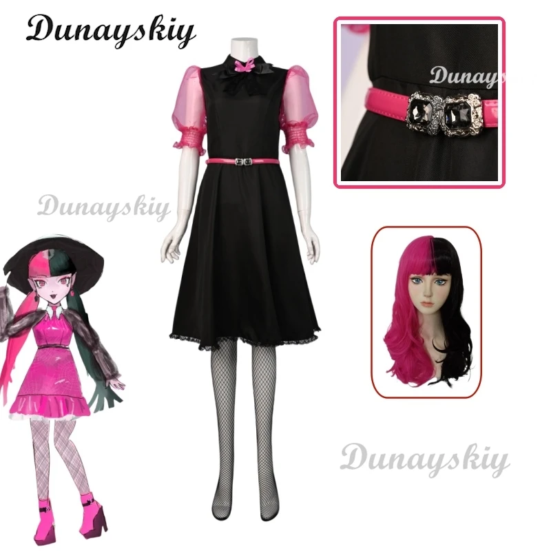 Movie Monster Cosplay Live Dress High Girl Draculaura Cosplay Costume Wig Pink Dress Halloween Women Fancy Roleplay Outfit Suit