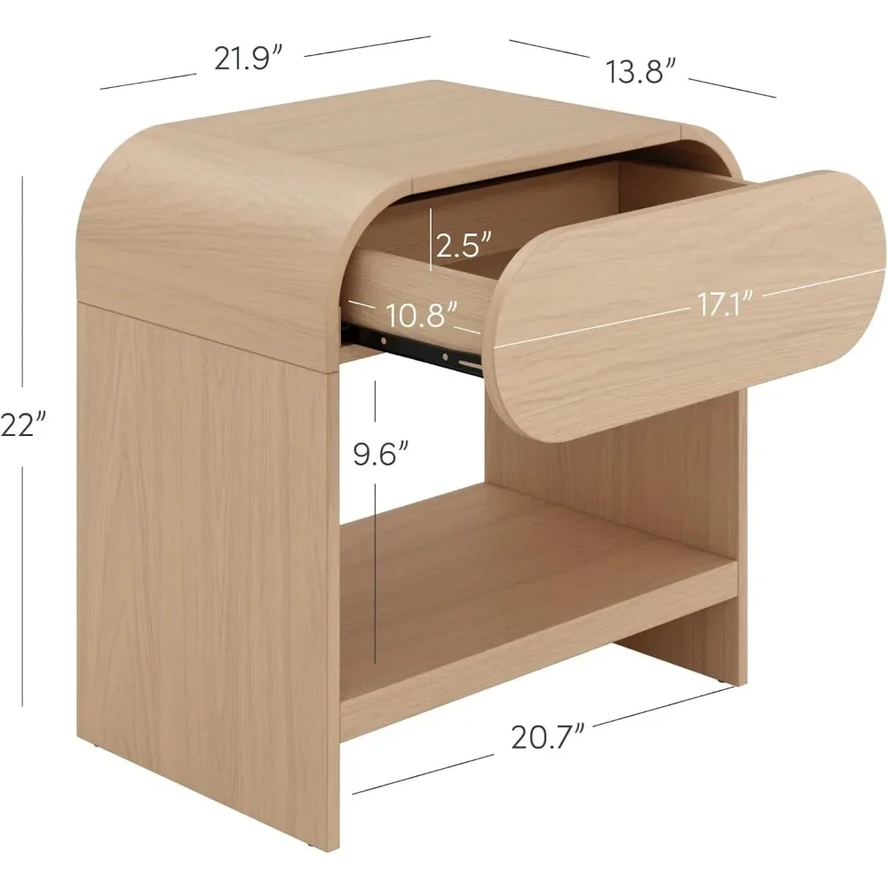 End Tables, Mid-Century Modern Nightstand with Drawer, End Table with Storage for Bedroom or Living Room Rounded Silhouette