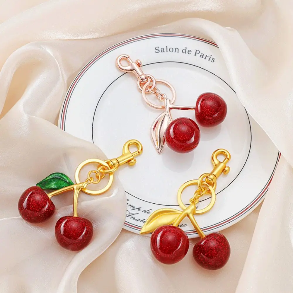 

Cute Red Cherry Keychain Exquisite Ornaments Fruit Bag Charms Sweet Jewelry Accessories Car Key Ring Hanging