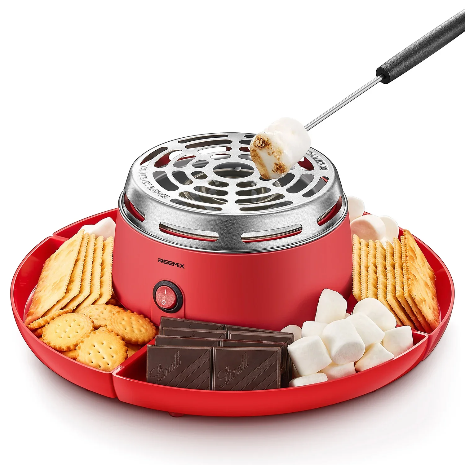 S'mores Maker Tabletop Indoor, Reemix Flameless  Marshmallow Roaster with 4 Detachable Trays & 6 Roasting Forks