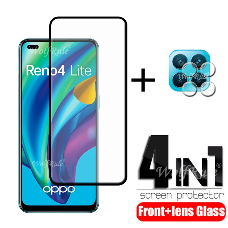 

4-in-1 For OPPO Reno 4 Lite Glass For OPPO Reno 4 LiteTempered Glass Full Glue Screen Protector For OPPO Reno 4 Lite Lens Glass