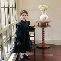 Girls Casual Dresses Children Autumn New Design Sense Easy Dress Girl Black Fashion Senior Long 2024 Simple Black