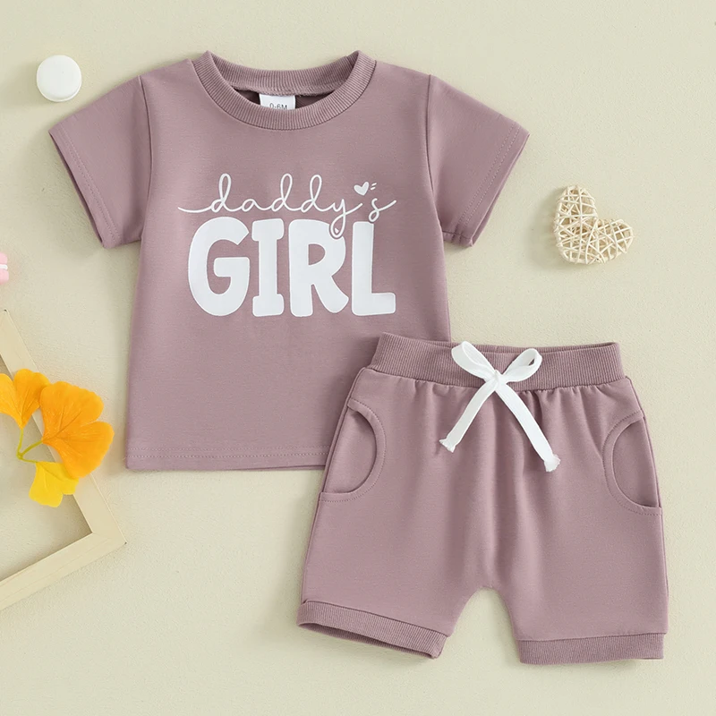 

Toddler Baby Girl Clothes Short Sleeve Letter Print T Shirt Tops and Stretch Shorts Newborn Girl Summer Outfit