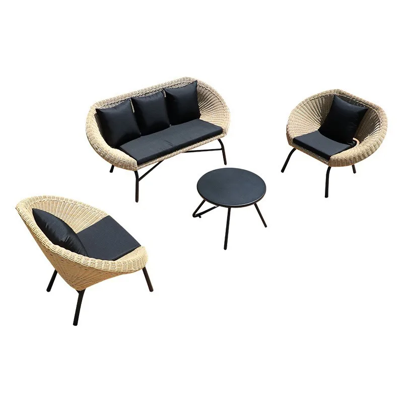 PE Rattan Outdoor Sofa Set Aluminum Frame Patio Furniture With Removable Cushion Round Coffee Table For Garden Balcony Homestay