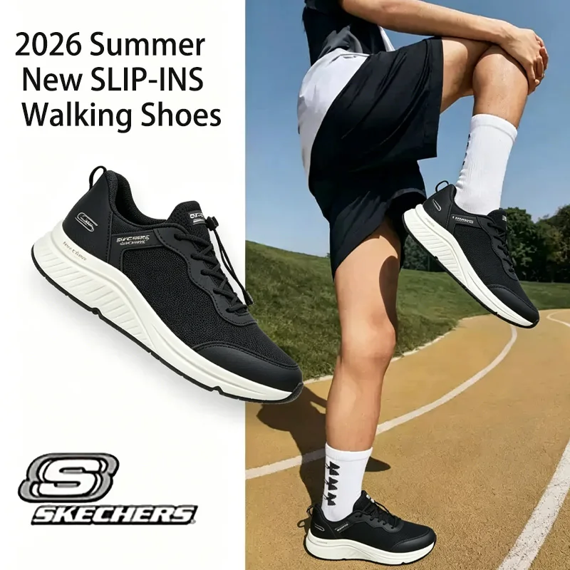 Skechers Women's 2026 Summer New SLIP-INS Walking Shoes, Soft Sole Lightweight Shock Absorbing Retro Casual Sneakers 117627-BLK