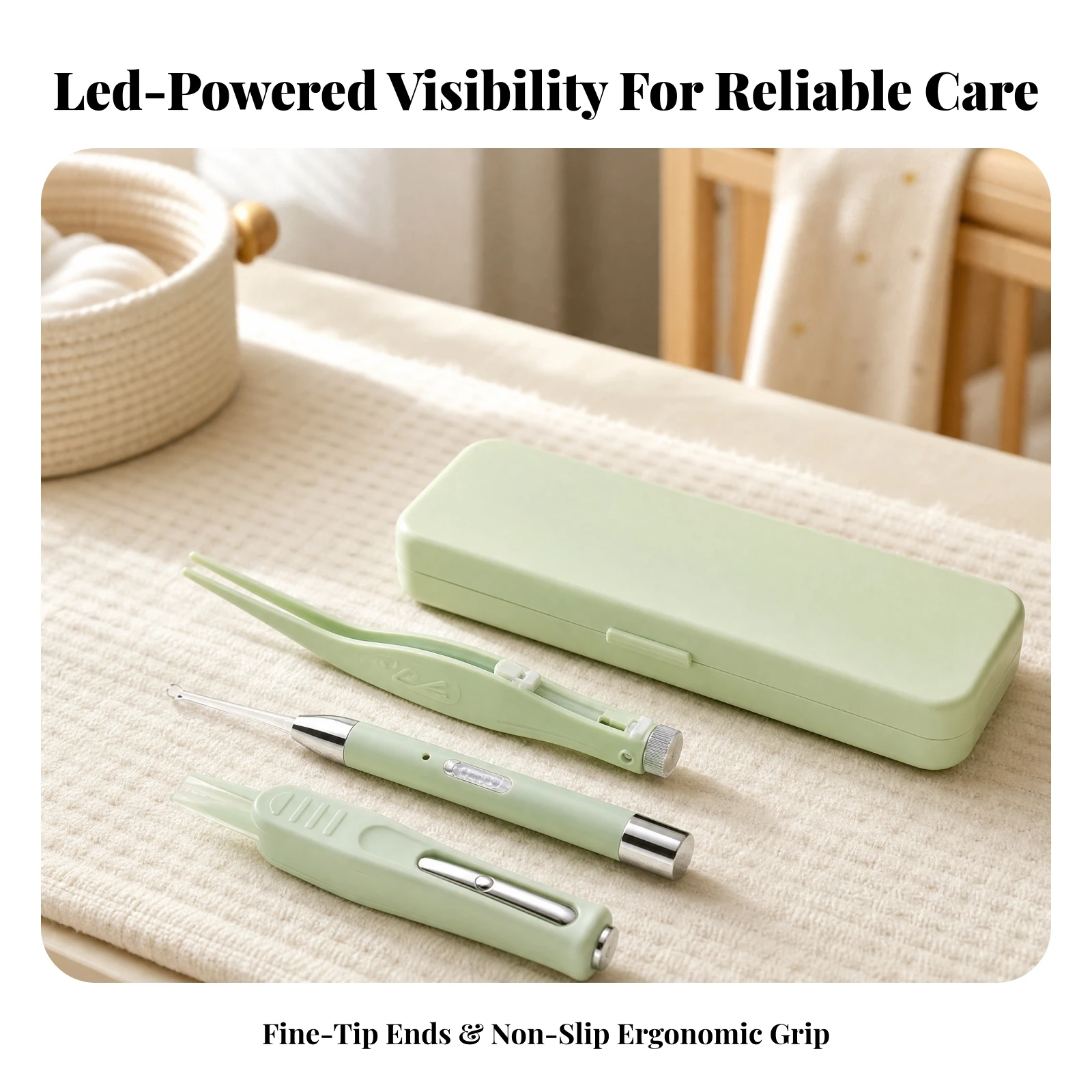Illuminated Ear Cleaning Kit for Kids Sensitive Ears Curved Tip Tools with Storage Case Rechargeable USB Grooming Set