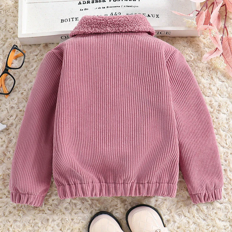 New Girls Fleece Lined Coats Winter Children Velvet Warm Corduroy Jacket Kids Long-Sleeve Button-Up Outerwear Baby Parka Clothes