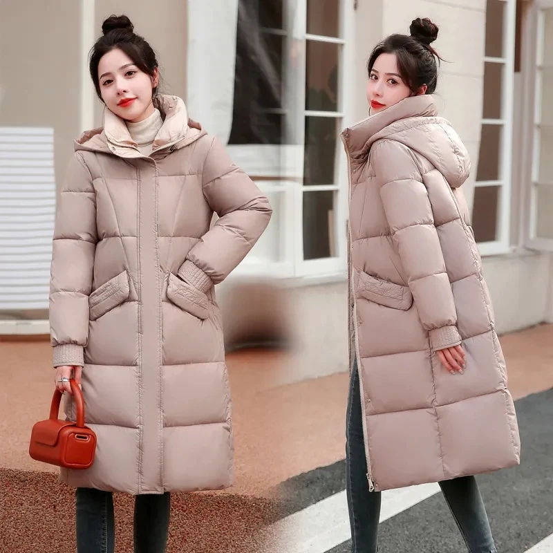 

Korean Loose Down Cotton Coat Womens Thick Warm Padded Puffer Parkas 2024 Winter Jacket Casual Hooded Overcoat Women Long Parkas