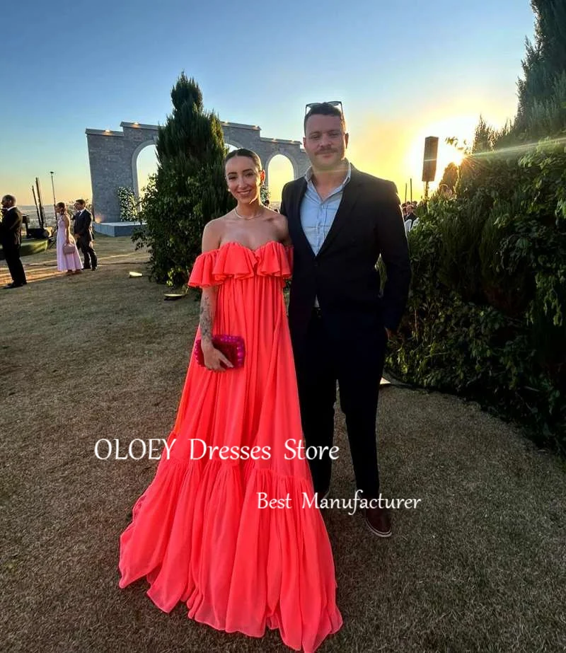 OLOEY Sexy Sweetheart Red Evening Dresses Wedding Party Dubai Arabic Chiffon prom Gowns Straight Pregnant Women Prom Gowns