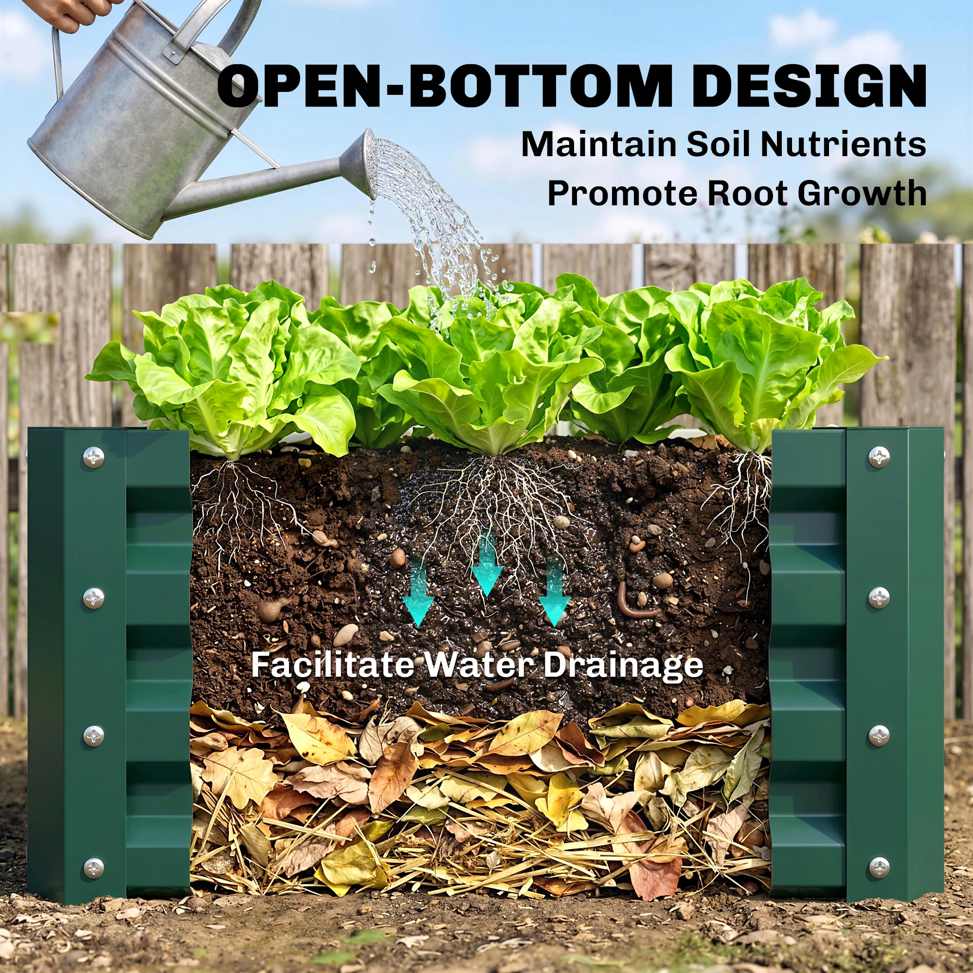 Set of 2 Raised Garden Beds Galvanized Steel Planter Boxes Easy Setup Green