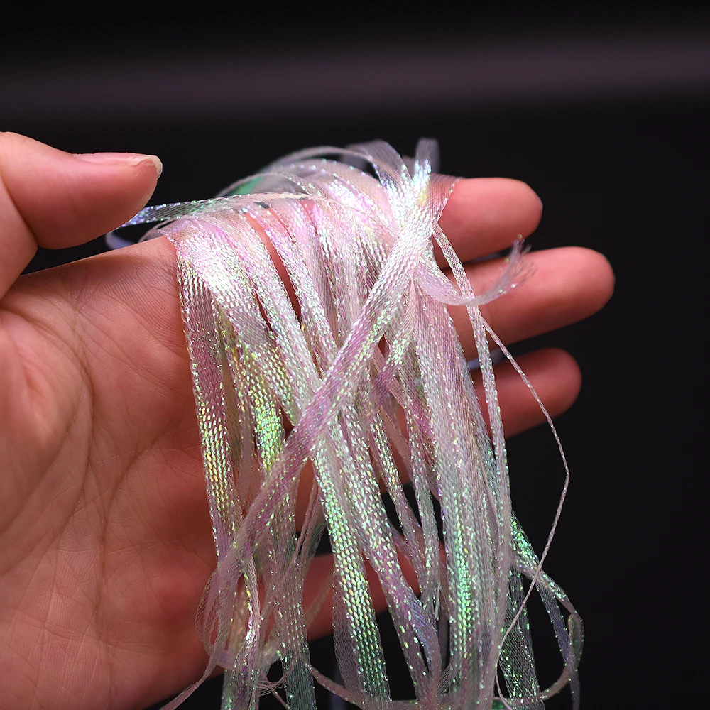 2M Ice Pearl Braidback 3/5mm Flat Diamond Braid Lace Sparkle Shrimp Backs Pearlescent Braided Fly Tying Material