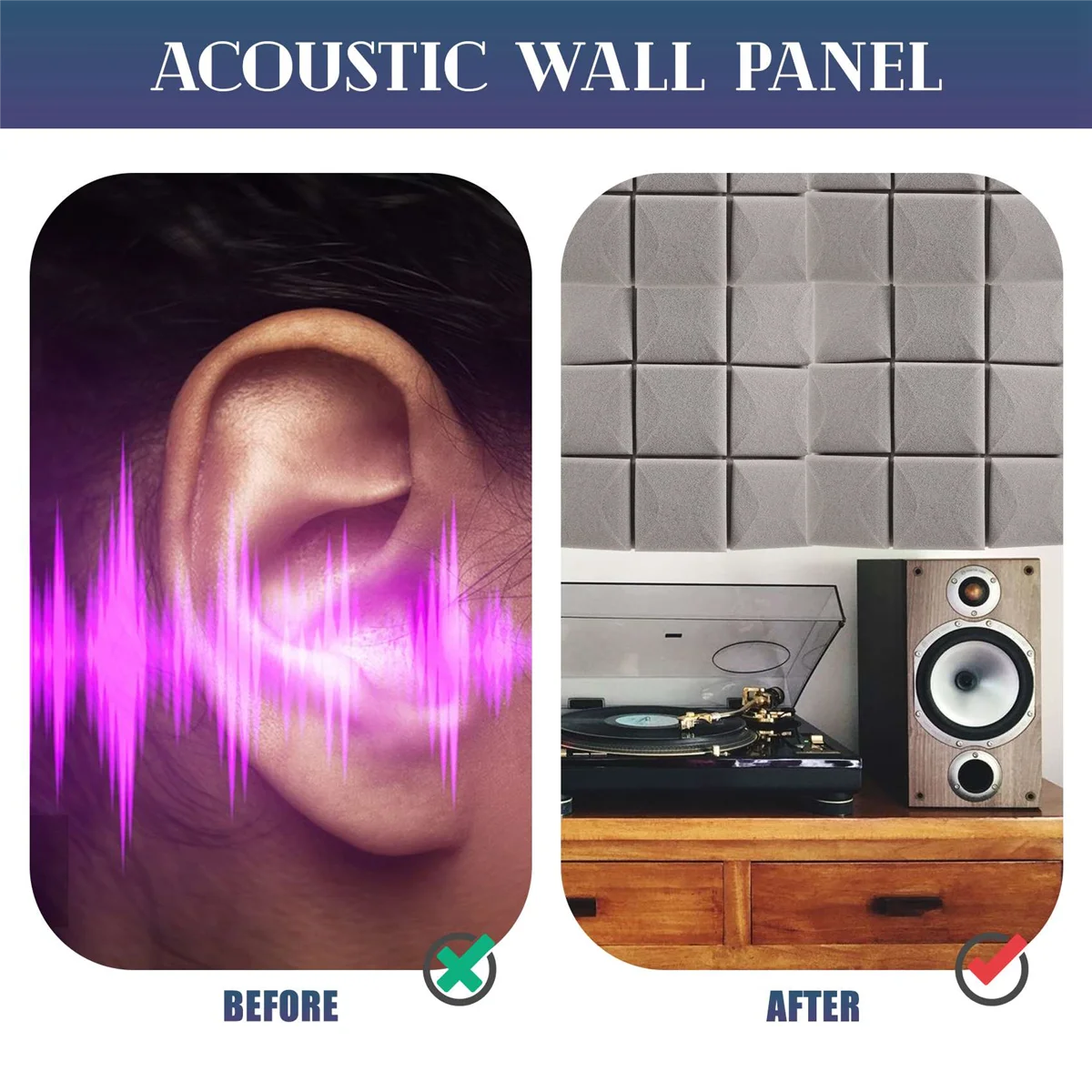 SELF-ADHESIVE Sound Proof Foam Panels,12 Pack Acoustic Foam Panels 2 Inchx12 Inchx12 Inch,for Wall,Studio,Home & Office