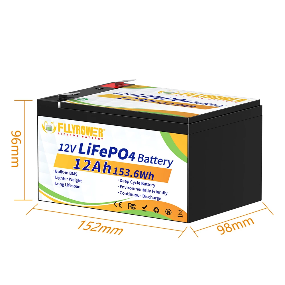 Duitsland Voorraad Fllyrower 12v 10Ah 12Ah 20Ah 100Ah 120AH 168AH 180Ah 300Ah Lithium-ijzerfosfaat Pack Ingebouwde BMS LifePo4 12.8V