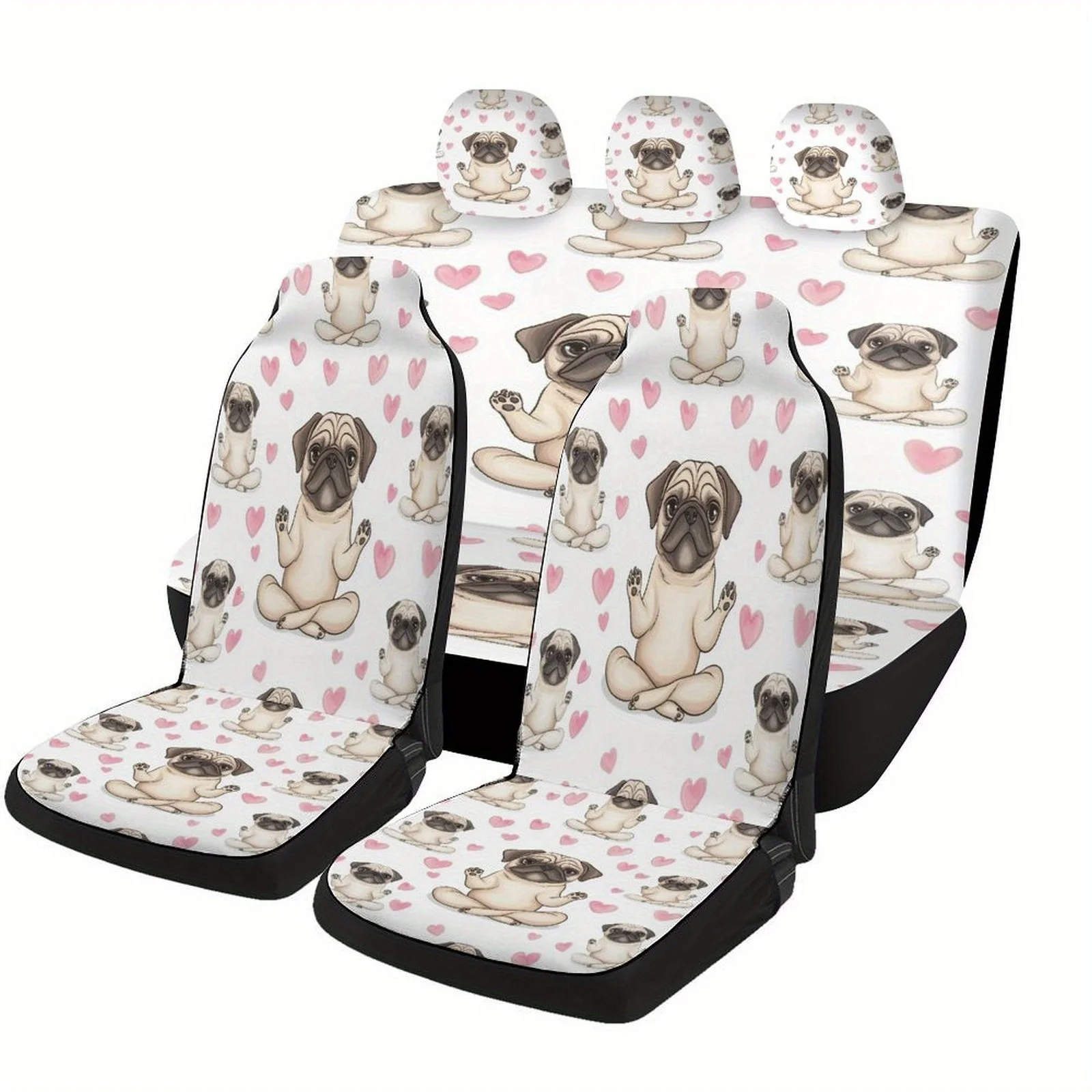 

Pug Yoga Pattern Themed Car Seat Cover Set For Most Cars, Fashion Novelty Car Seat Protector Covers Full Set, Universal Car Sea