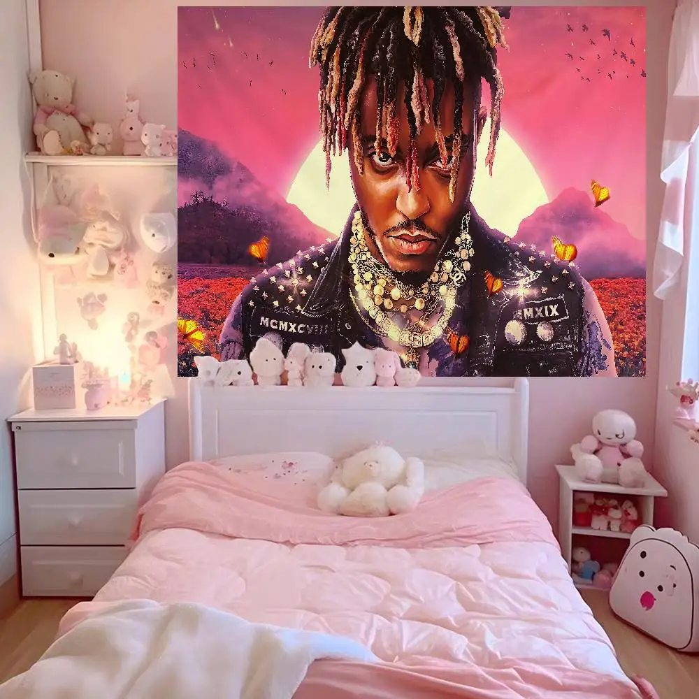 Hip-Hop J-Juice W-WRLD Anime Tapestry Hanging Tarot Hippie Wall Rugs Dorm Home Decor
