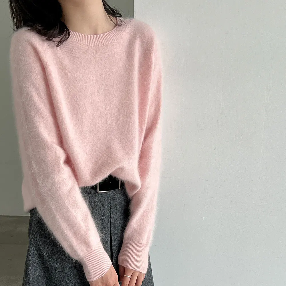 Women Autumn Wool Cashmere Blending Material Long Sleeve Knitted Soft Pink Pullovers Women Tops Sweater Blusas Roupa Feminina