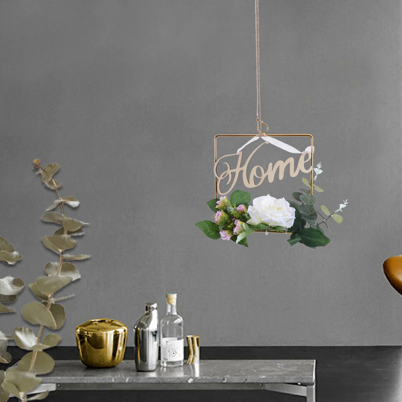 

1 шт. Металлический настенный декор в скандинавском стиле с искусственным цветком, подвеска для свадьбы и домашнего декора, украшение из искусственных цветов, металлический кулон