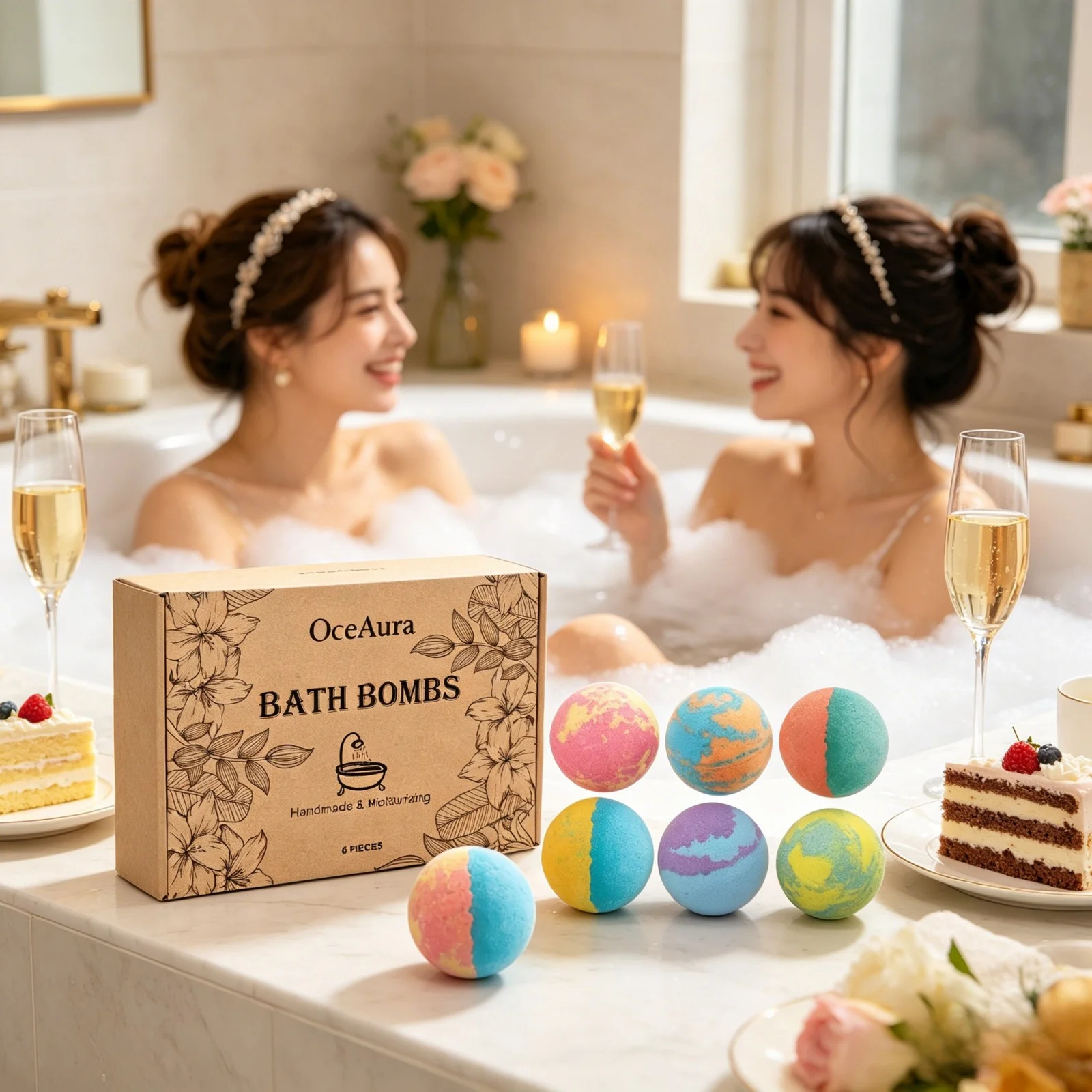 OceAura Bath Bombs Set Lily Rose Rosemary Bubble Skin Exfoliation Improve Dryness Handmade Gift Relaxing Spa Bath Salt Balls