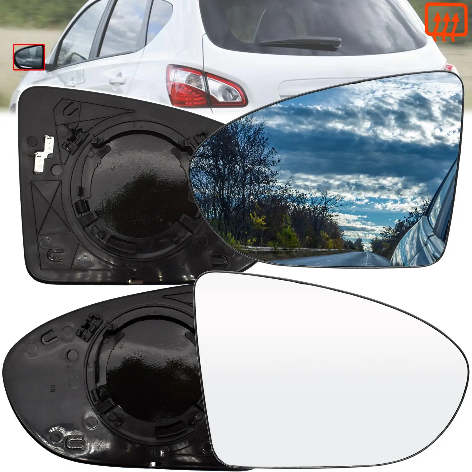 

For Nissan Qashqai +2 / Dualis J10 2007 - 2014 Left Right Door Side Wing Mirror Glass Heated Convex Rearview Rear View Backplate