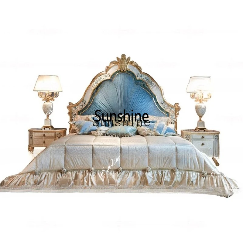 European court solid wood fabric master bedroom high-end shell parquet bedX