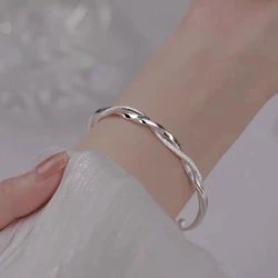 Luxury Silver Plated Weave Bracelets Bangles For Women Fashion Party Wedding Engagement Jewelry Adjustable