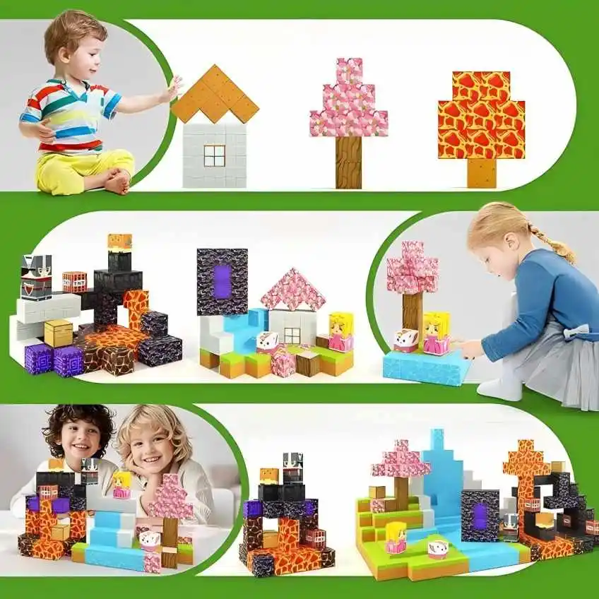 Magnetic Blocks-Build Mine Magnet World Set for Boys & Girls , Sensory Toys for Toddlers Gifts Construction Toys