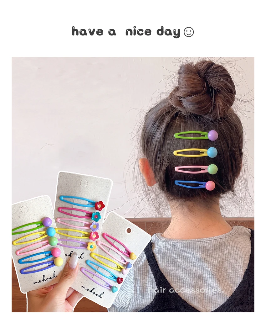 Neue 5-teilige Haarspangen-Set in Bonbonfarben mit Herz- und Blumenmuster, koreanische Macaron-Haarspangen aus Legierung für Damen, Mädchen, Kinder und Kleinkinder, Geschenk 2026 – Detail 1