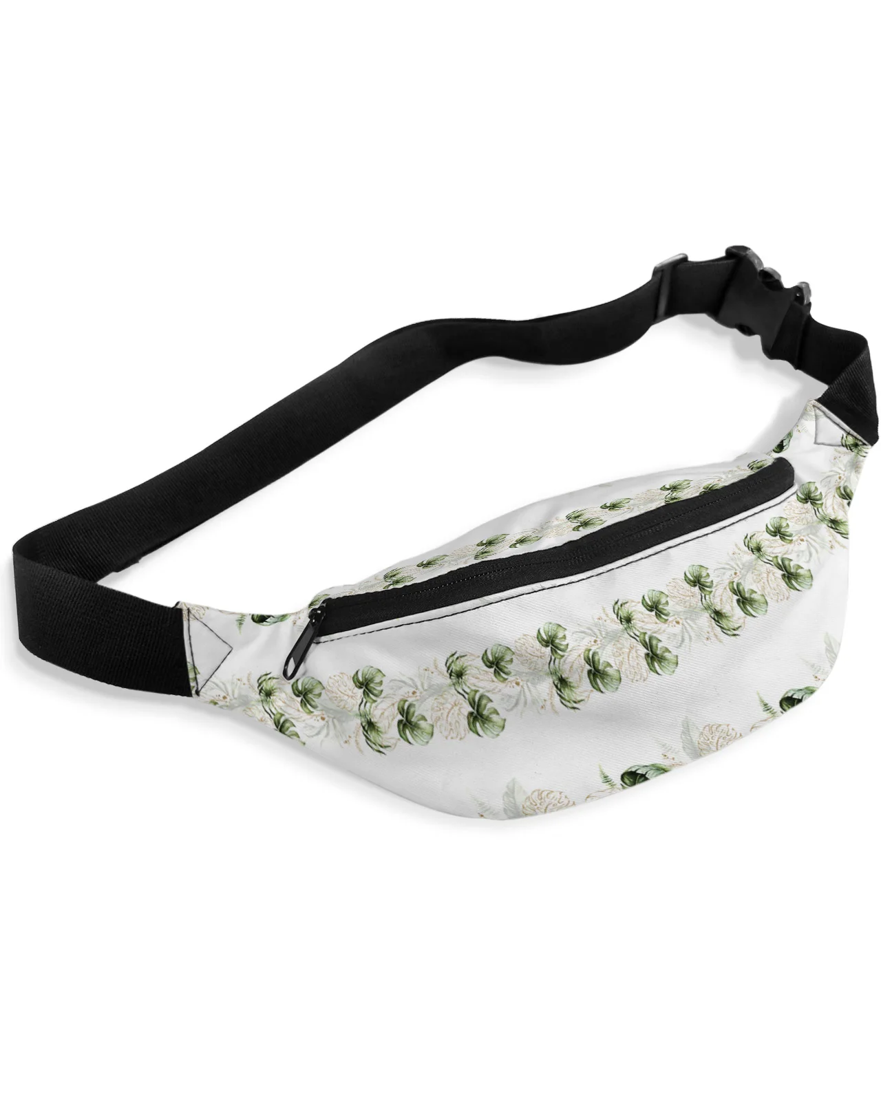 Watercolor Palm Green Leaves Plant Men Women Waist Bag Fanny Pack Purse Phone Belt Bag Wallet Pouch Waterproof Banana Hip Bags