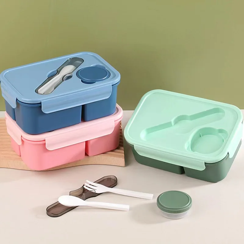 Plastic sealed lunch box Microwave large capacity salad single-compartment bento box Cross-border lunch box with spoon and fork