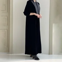 Black Velvet Women Jacket 1 Piece Elegant Shawl Lapel Single Button Long Blazer Fashion Daily Causal Formal Party Basic Jacket
