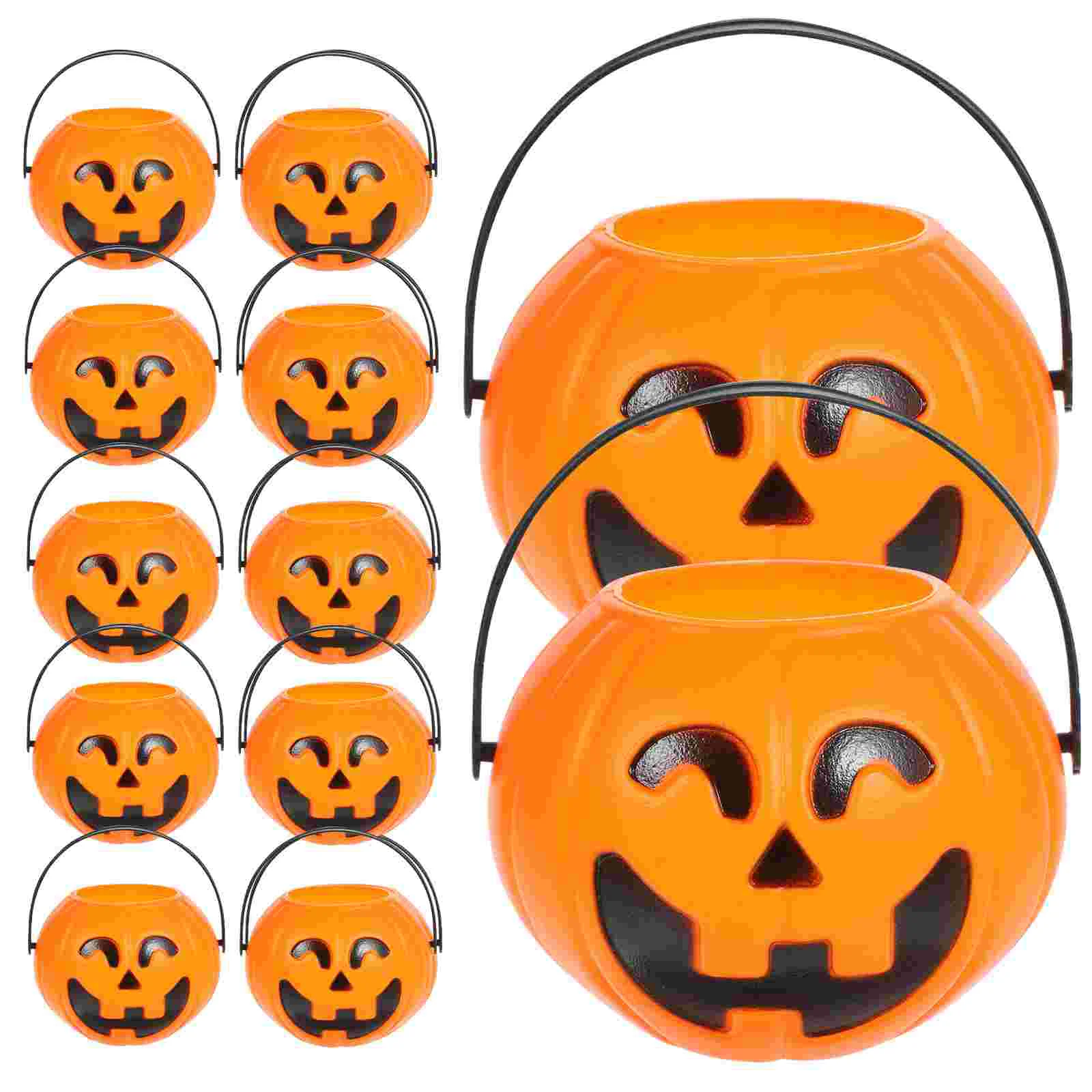 12 Pcs Trick or Treat Pumpkin Bucket Container Storage Barrel Buckets with Handles