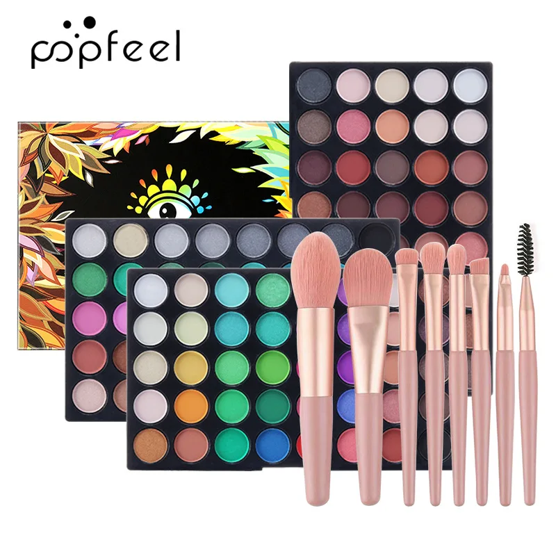 Best-Selling Popfeel Makeup 120 Color Glitter Matte Eye Shadow Palette Make Up Minerals Eyeshadow + 8Pcs / Sets Brush Gift Women