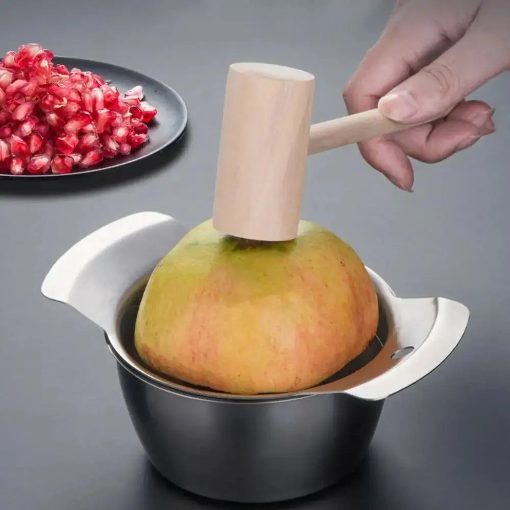 Stainless Steel Pomegranate Peeling Pulp Separator Bowl Non-slip Pomegranate Seed Remover Durable Wooden Hammer